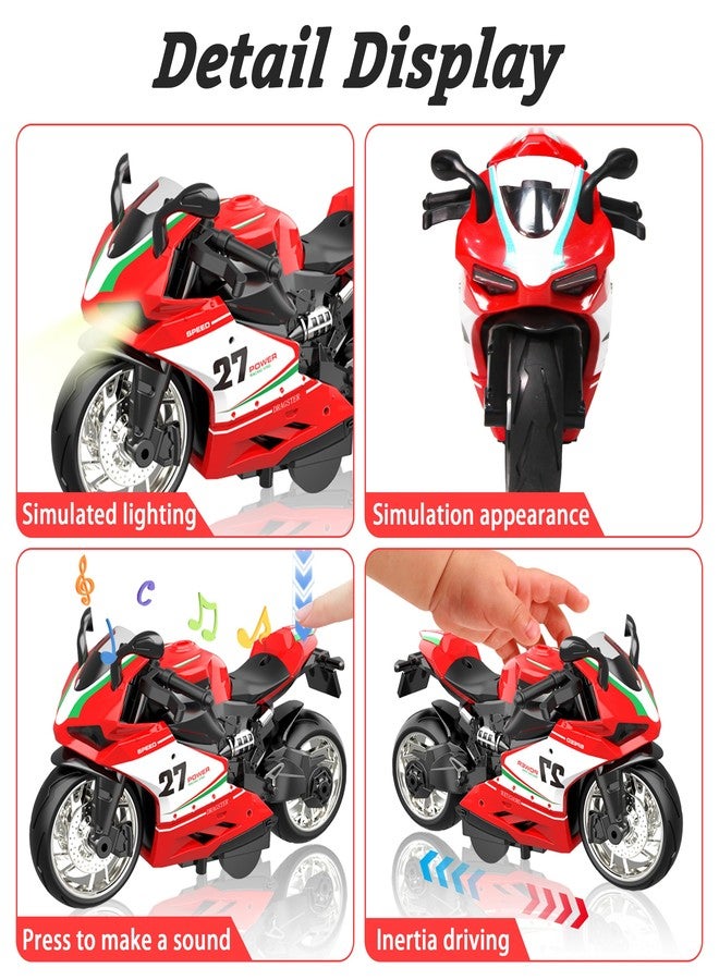 MQDMINI Motorcycle Toy for Metal Die-cast, Toy Motorcycle with Lights, Sounds & Automatic Drive for Boys & Girls Aged 3-12（Red） - Image 3